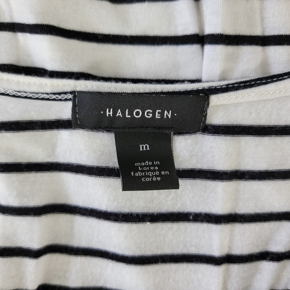 Halogen Black White Striped Cowl Neck Sleeveless Shell Ruched Sides Long Size M - Picture 6 of 9